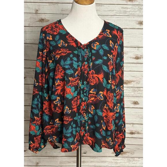 torrid Tops - Torrid georgette pintucked button-front floral peasant blouse Size 00/M/10